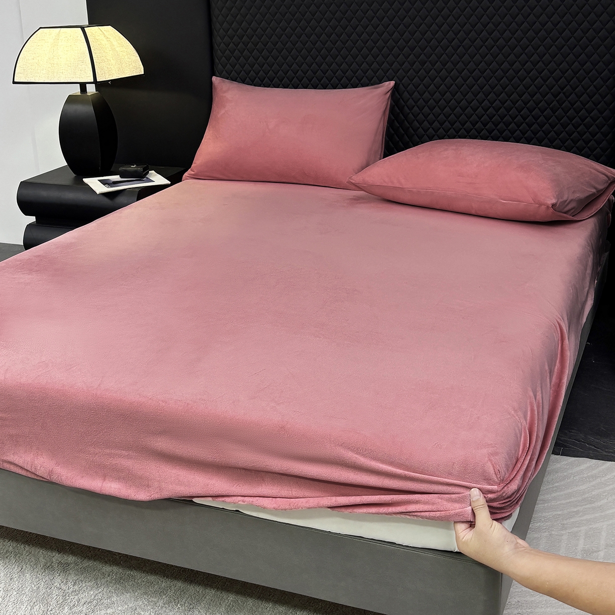 馨乐家纺 2025新款简约时尚纯色水晶绒床笠 豆沙