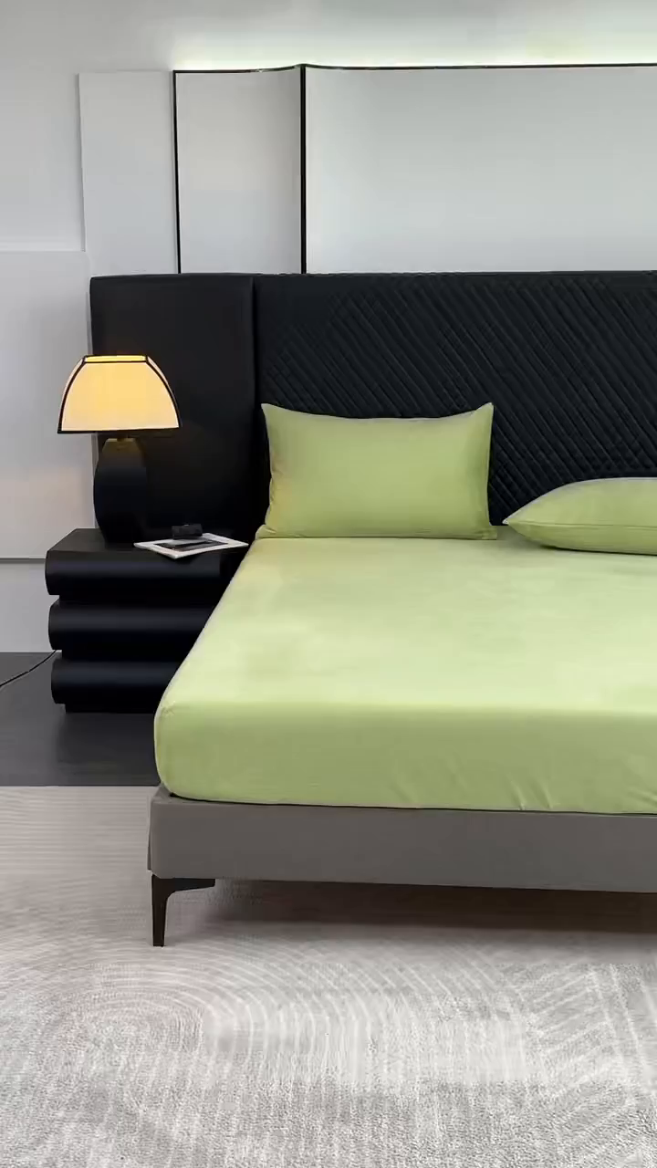 91家纺网 家纺一手货源 找家纺 馨乐家纺 2025新款简约时尚纯色水晶绒床笠 抹茶