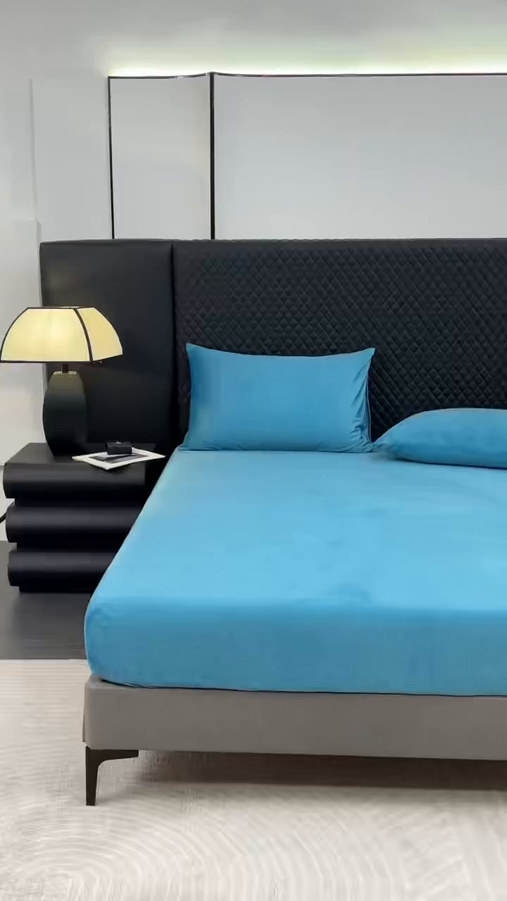 91家纺网 家纺一手货源 找家纺 馨乐家纺 2025新款简约时尚纯色水晶绒床笠 深蓝