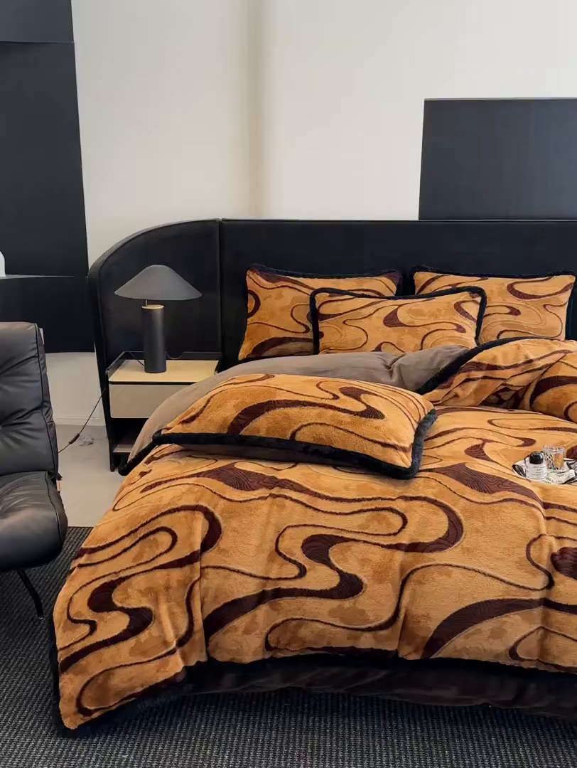 91家纺网 家纺一手货源 找家纺 畅畅家纺 2025新款高克重新款冬季加厚兔毛绒包边款床单床笠四件套 极简生活