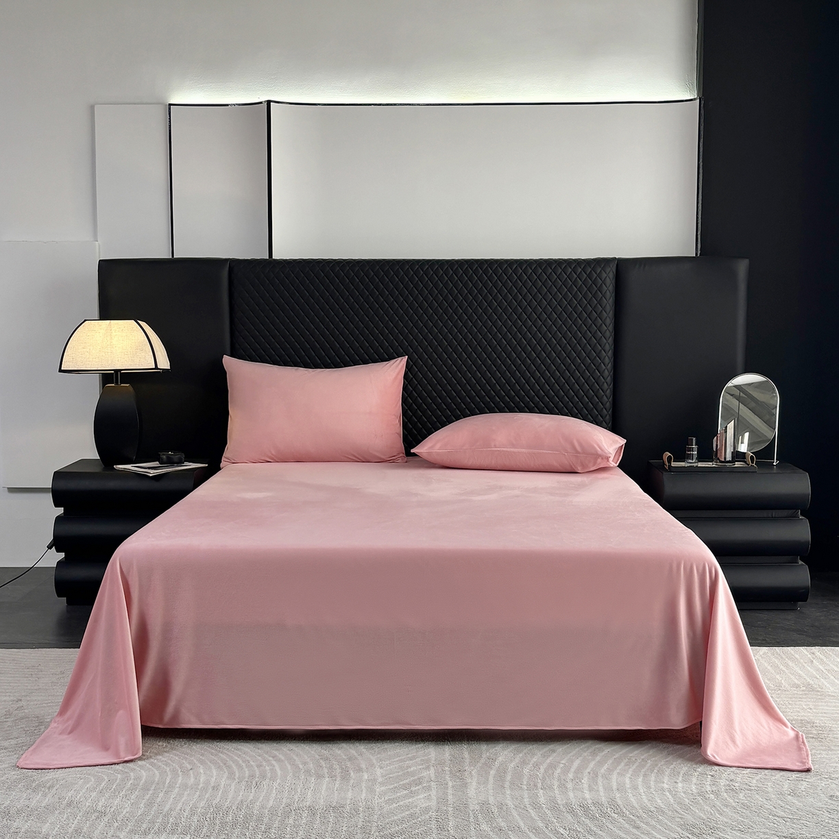 91家纺网 家纺一手货源 找家纺 馨乐家纺 2025新款简约时尚纯色水晶绒床单 豆沙