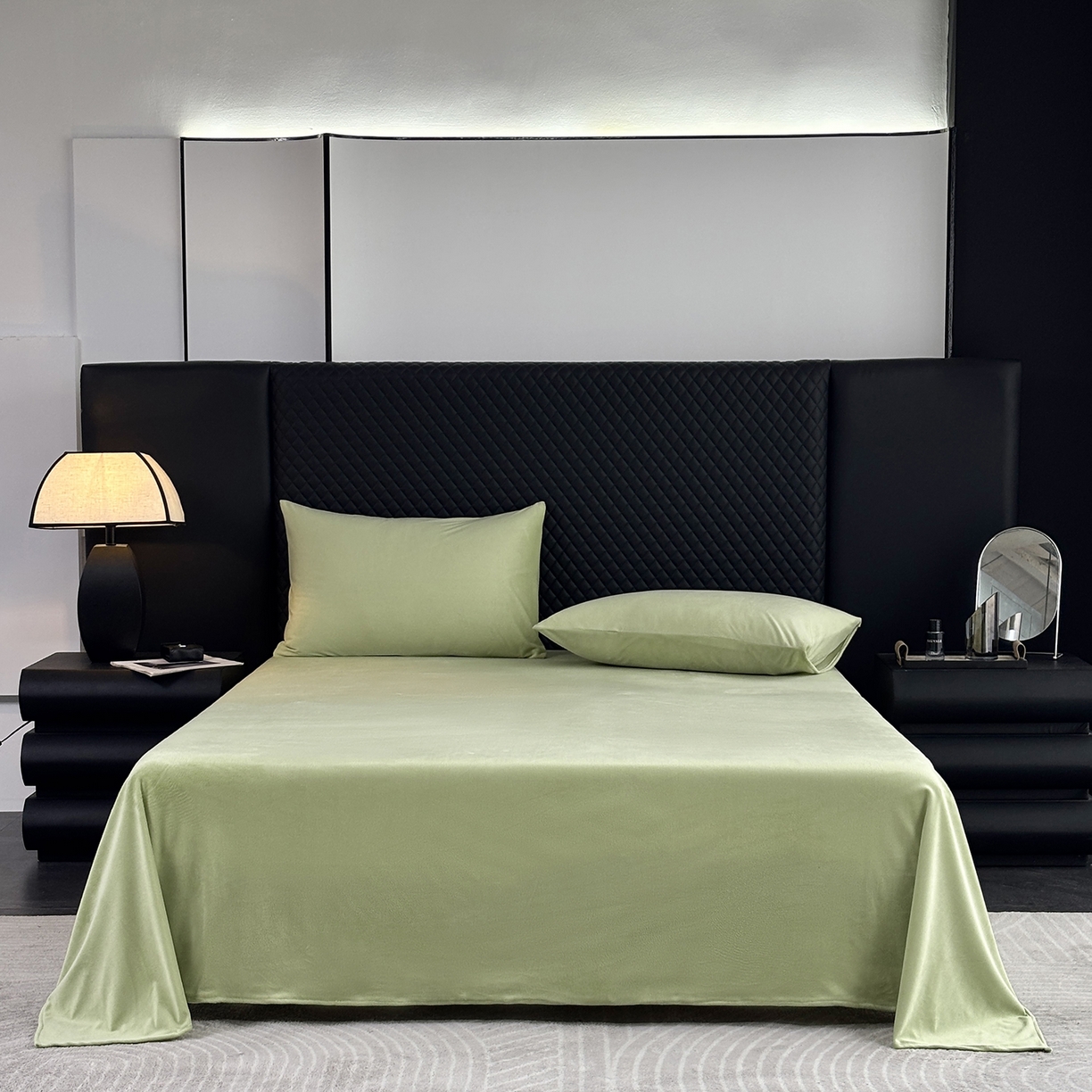 91家纺网 家纺一手货源 找家纺 馨乐家纺 2025新款简约时尚纯色水晶绒床单 抹茶