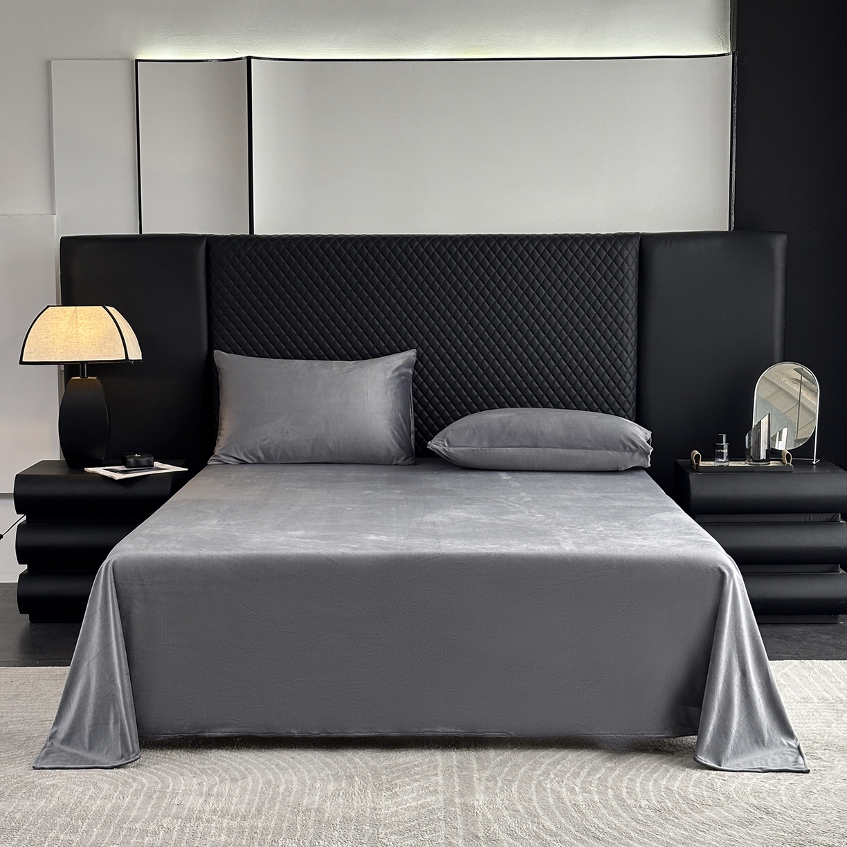 91家纺网 家纺一手货源 找家纺 馨乐家纺 2025新款简约时尚纯色水晶绒床单 深灰