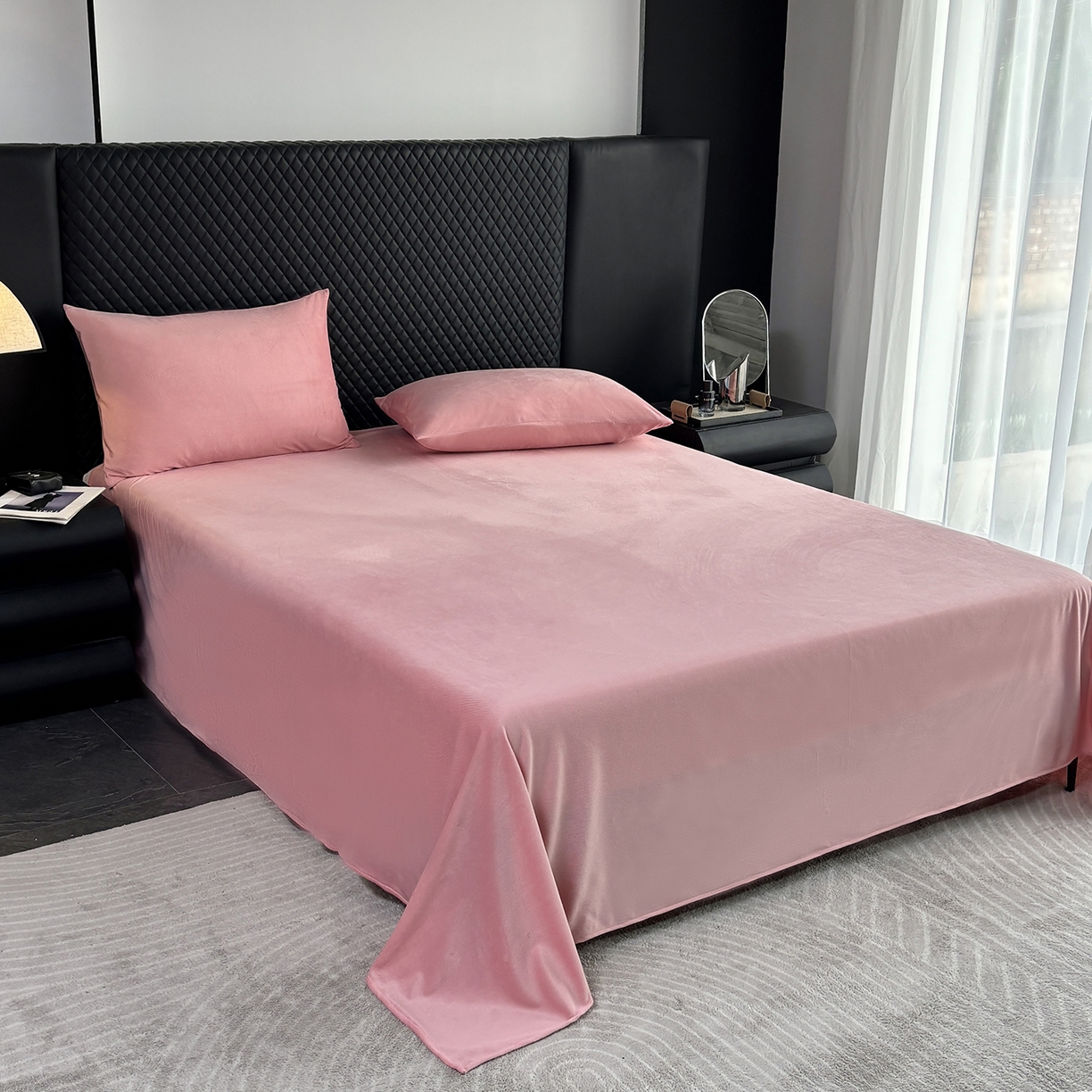 91家纺网 家纺一手货源 找家纺 馨乐家纺 2025新款简约时尚纯色水晶绒床单 豆沙