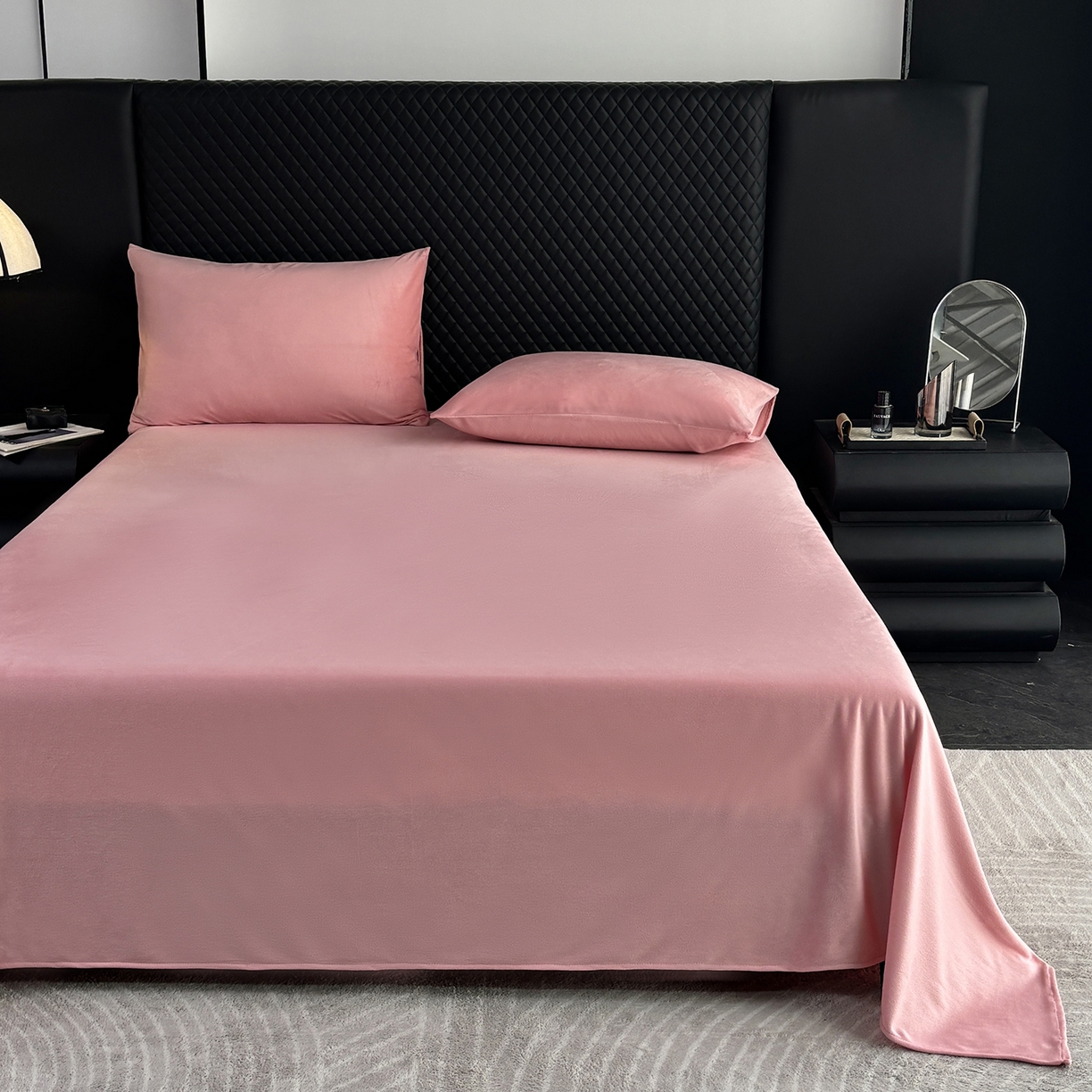 91家纺网 家纺一手货源 找家纺 馨乐家纺 2025新款简约时尚纯色水晶绒床单 豆沙