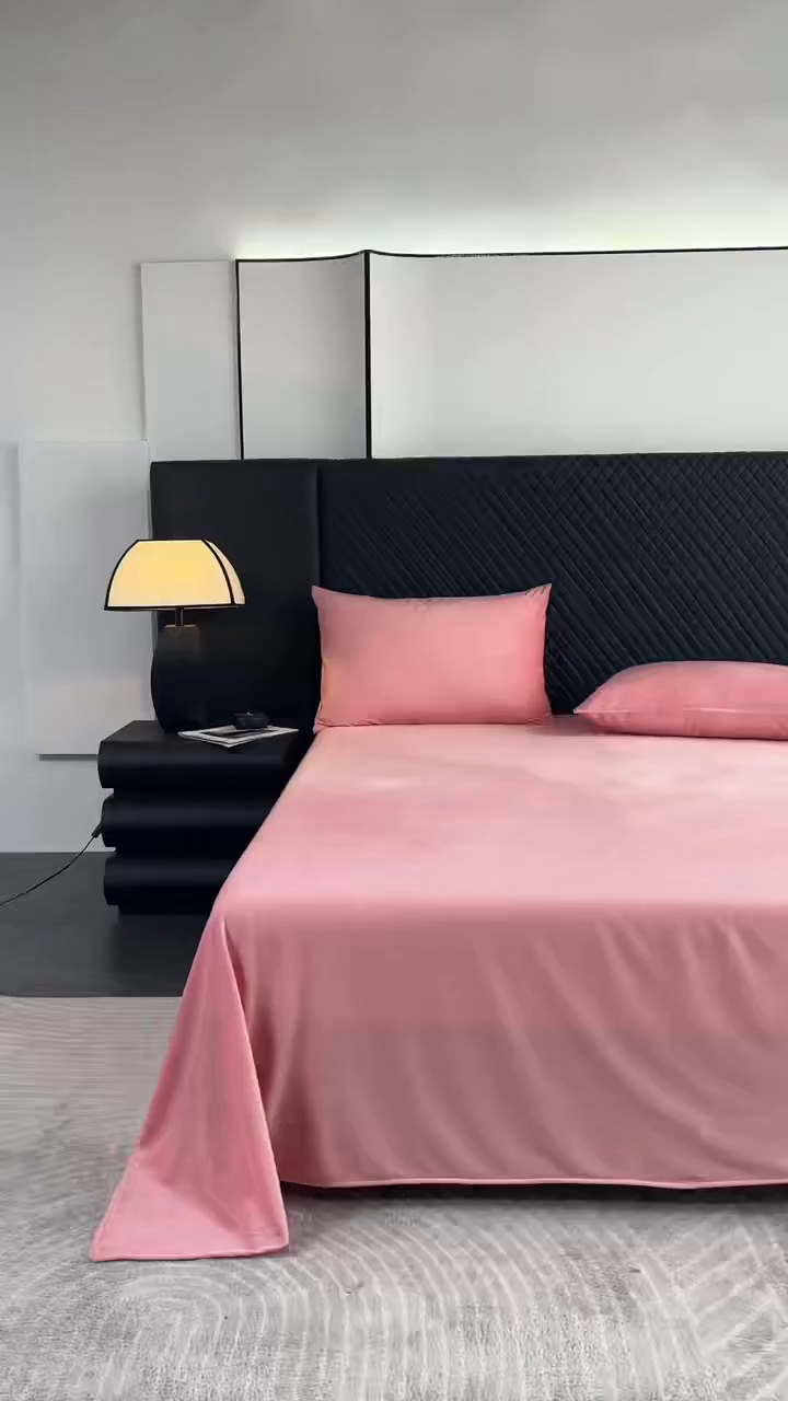 91家纺网 家纺一手货源 找家纺 馨乐家纺 2025新款简约时尚纯色水晶绒床单 豆沙