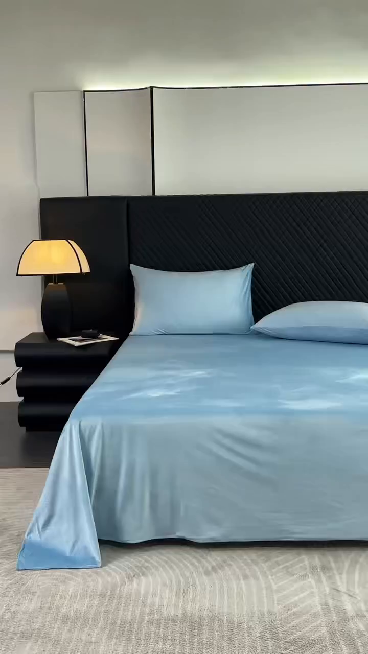 91家纺网 家纺一手货源 找家纺 馨乐家纺 2025新款简约时尚纯色水晶绒床单 浅蓝