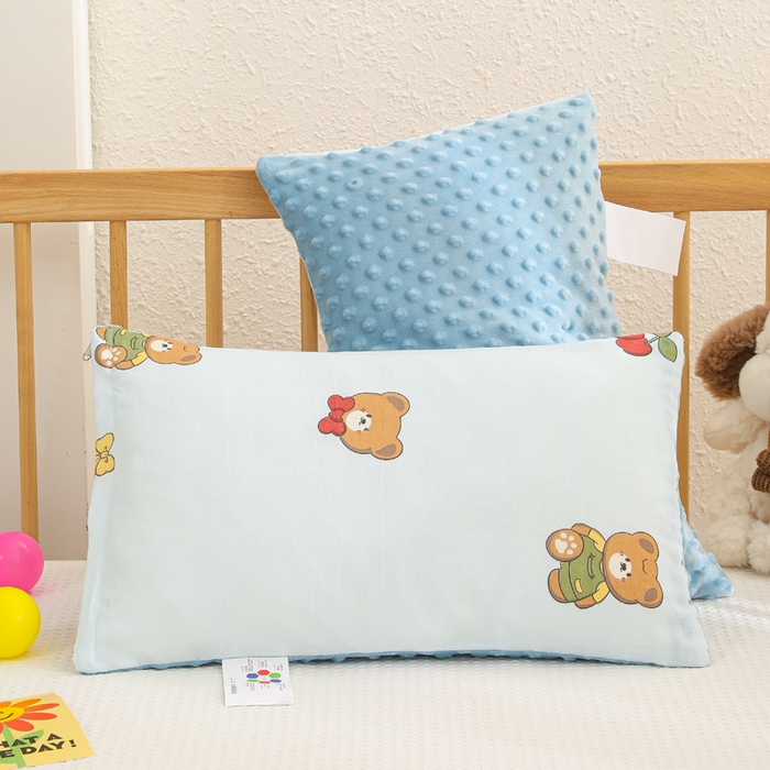 91家纺网 家纺一手货源 找家纺 织布人 2025新款枕芯A类全棉卡通豆豆枕双面可用儿童学生枕套+枕芯可拆洗 A类蓝色小熊