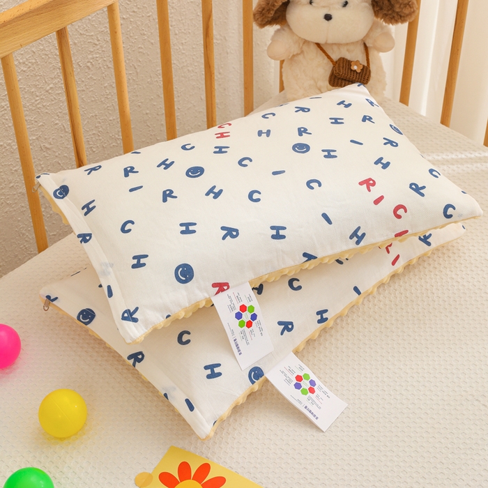 91家纺网 家纺一手货源 找家纺 织布人 2025新款枕芯A类全棉卡通豆豆枕双面可用儿童学生枕套+枕芯可拆洗 A类字母笑脸