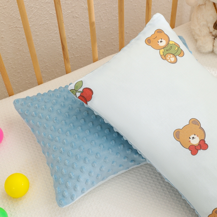 91家纺网 家纺一手货源 找家纺 织布人 2025新款枕芯A类全棉卡通豆豆枕双面可用儿童学生枕套+枕芯可拆洗 A类蓝色小熊