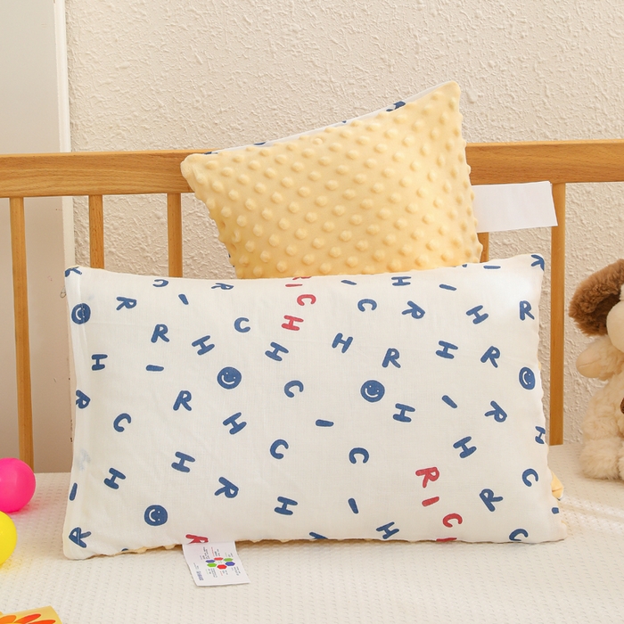 91家纺网 家纺一手货源 找家纺 织布人 2025新款枕芯A类全棉卡通豆豆枕双面可用儿童学生枕套+枕芯可拆洗 A类字母笑脸