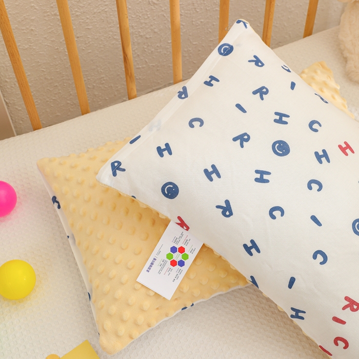 91家纺网 家纺一手货源 找家纺 织布人 2025新款枕芯A类全棉卡通豆豆枕双面可用儿童学生枕套+枕芯可拆洗 A类字母笑脸