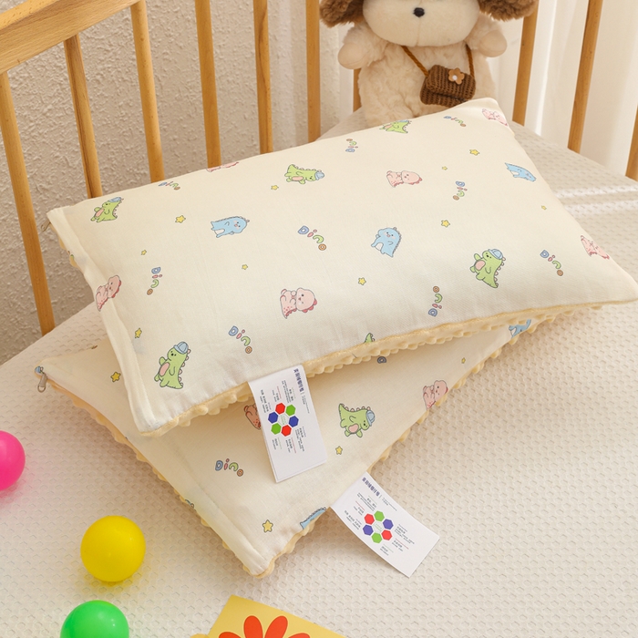 91家纺网 家纺一手货源 找家纺 织布人 2025新款枕芯A类全棉卡通豆豆枕双面可用儿童学生枕套+枕芯可拆洗 A类恐龙宝宝