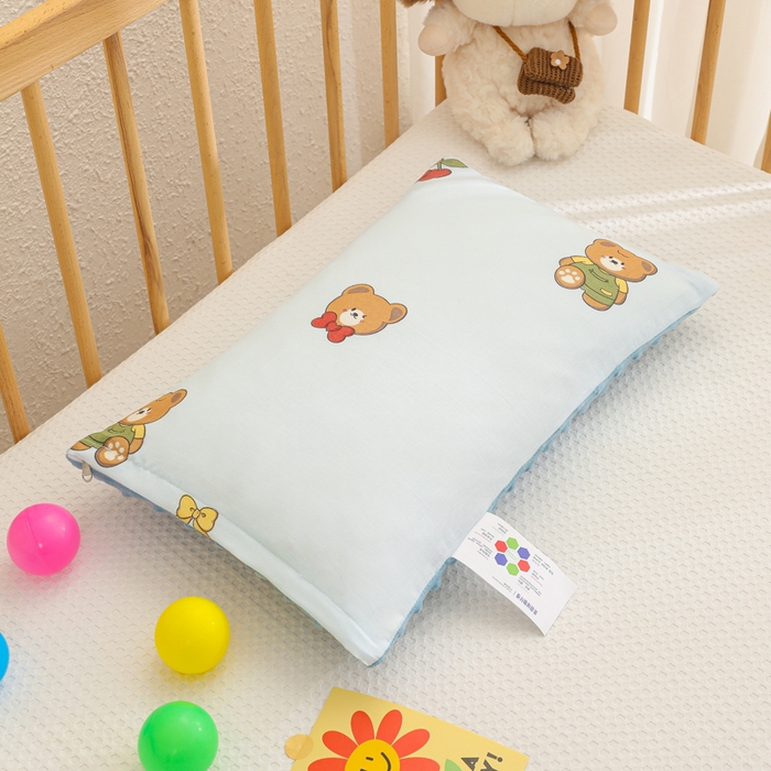 91家纺网 家纺一手货源 找家纺 织布人 2025新款枕芯A类全棉卡通豆豆枕双面可用儿童学生枕套+枕芯可拆洗 A类蓝色小熊