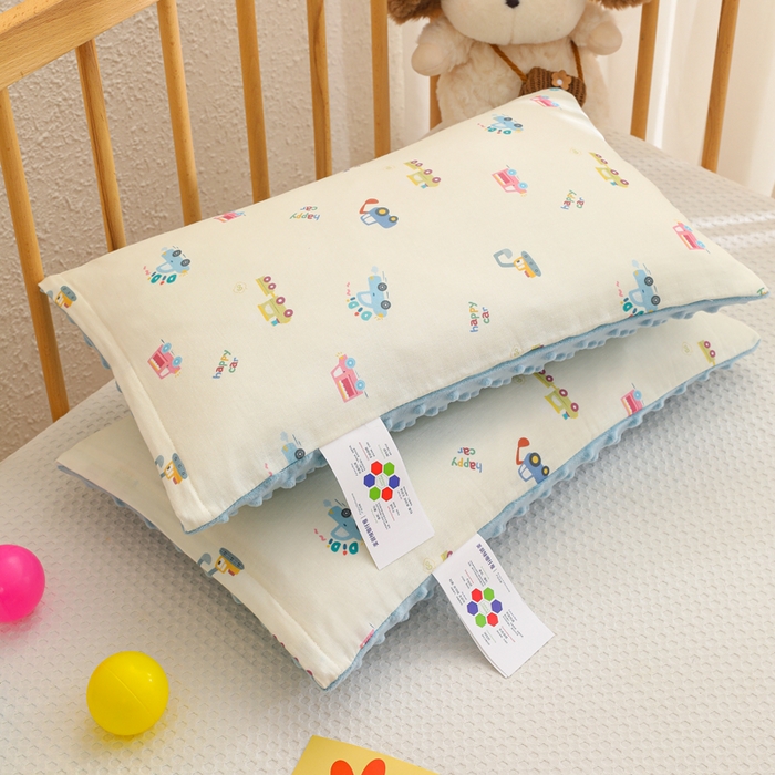 91家纺网 家纺一手货源 找家纺 织布人 2025新款枕芯A类全棉卡通豆豆枕双面可用儿童学生枕套+枕芯可拆洗 A类工程车队