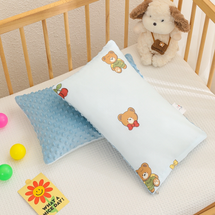 91家纺网 家纺一手货源 找家纺 织布人 2025新款枕芯A类全棉卡通豆豆枕双面可用儿童学生枕套+枕芯可拆洗 A类蓝色小熊