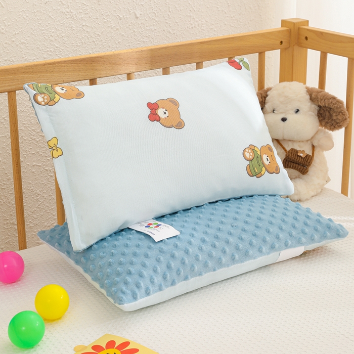 91家纺网 家纺一手货源 找家纺 织布人 2025新款枕芯A类全棉卡通豆豆枕双面可用儿童学生枕套+枕芯可拆洗 A类蓝色小熊