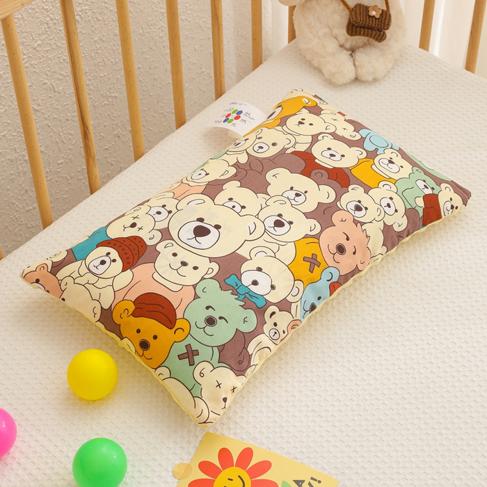 91家纺网 家纺一手货源 找家纺 织布人 2025新款枕芯A类全棉卡通豆豆枕双面可用儿童学生枕套+枕芯可拆洗 A类小熊乐园