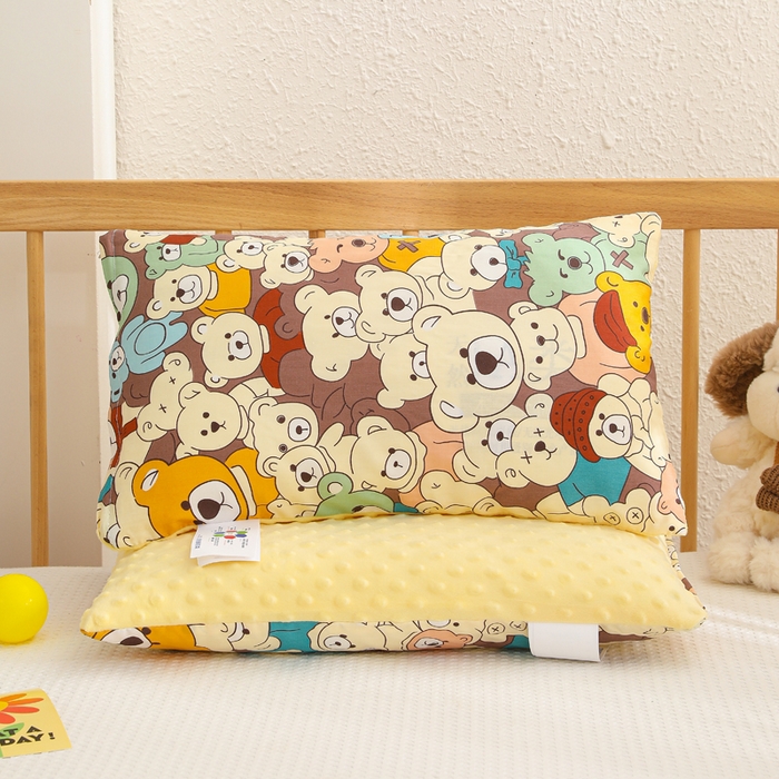 91家纺网 家纺一手货源 找家纺 织布人 2025新款枕芯A类全棉卡通豆豆枕双面可用儿童学生枕套+枕芯可拆洗 A类小熊乐园