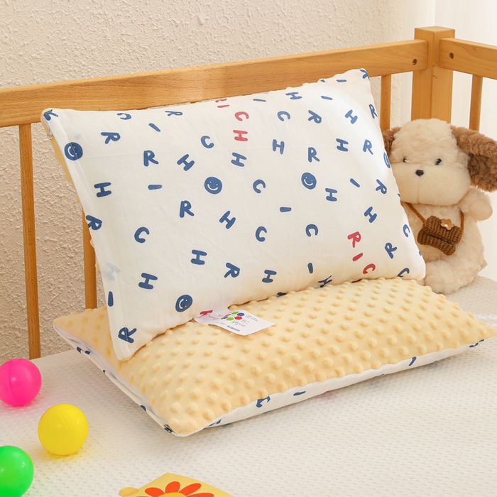 91家纺网 家纺一手货源 找家纺 织布人 2025新款枕芯A类全棉卡通豆豆枕双面可用儿童学生枕套+枕芯可拆洗 A类字母笑脸