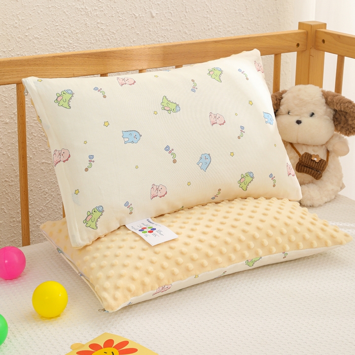 91家纺网 家纺一手货源 找家纺 织布人 2025新款枕芯A类全棉卡通豆豆枕双面可用儿童学生枕套+枕芯可拆洗 A类恐龙宝宝