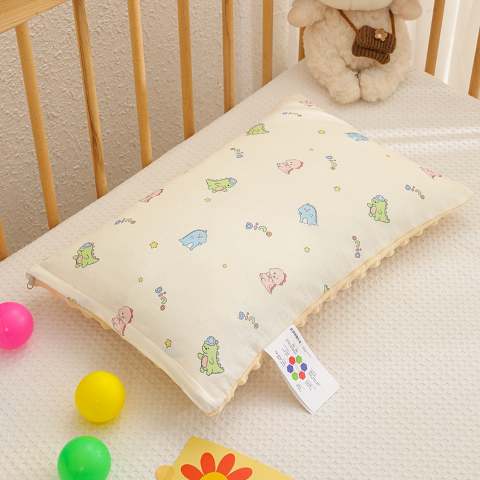 91家纺网 家纺一手货源 找家纺 织布人 2025新款枕芯A类全棉卡通豆豆枕双面可用儿童学生枕套+枕芯可拆洗 A类恐龙宝宝