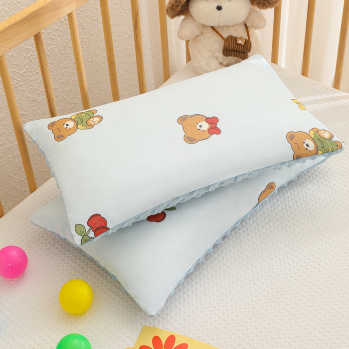 91家纺网 家纺一手货源 找家纺 织布人 2025新款枕芯A类全棉卡通豆豆枕双面可用儿童学生枕套+枕芯可拆洗 A类蓝色小熊