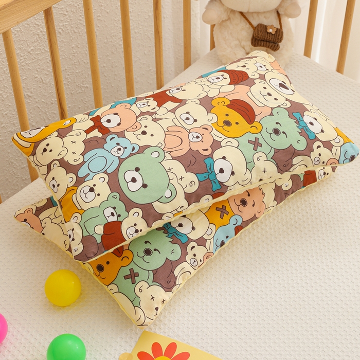 91家纺网 家纺一手货源 找家纺 织布人 2025新款枕芯A类全棉卡通豆豆枕双面可用儿童学生枕套+枕芯可拆洗 A类小熊乐园