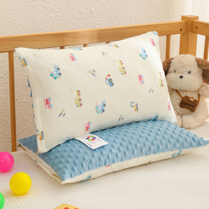 91家纺网 家纺一手货源 找家纺 织布人 2025新款枕芯A类全棉卡通豆豆枕双面可用儿童学生枕套+枕芯可拆洗 A类工程车队