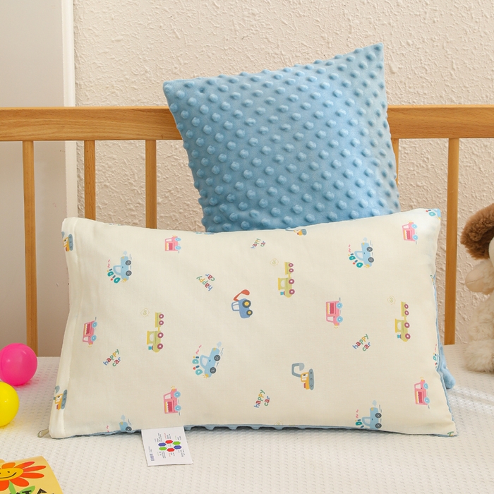 91家纺网 家纺一手货源 找家纺 织布人 2025新款枕芯A类全棉卡通豆豆枕双面可用儿童学生枕套+枕芯可拆洗 A类工程车队