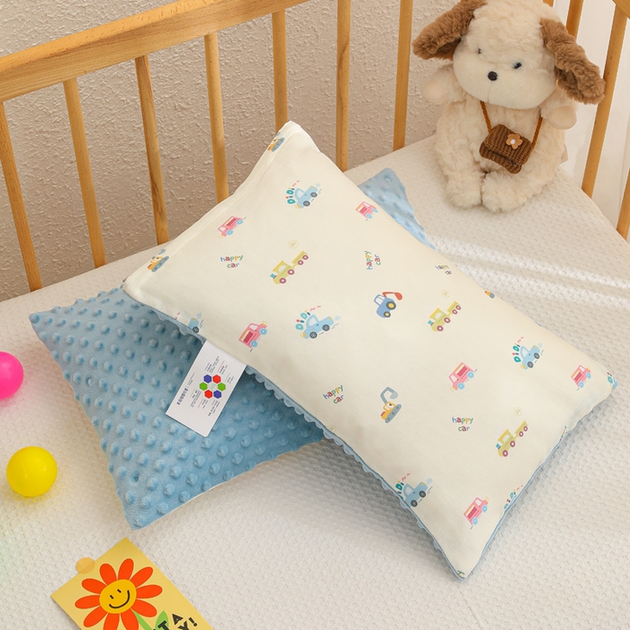 91家纺网 家纺一手货源 找家纺 织布人 2025新款枕芯A类全棉卡通豆豆枕双面可用儿童学生枕套+枕芯可拆洗 A类工程车队