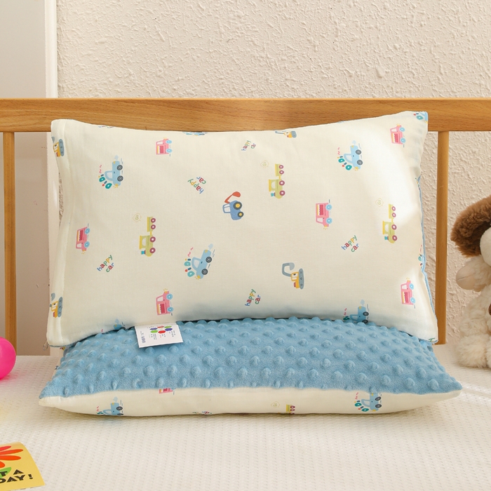 91家纺网 家纺一手货源 找家纺 织布人 2025新款枕芯A类全棉卡通豆豆枕双面可用儿童学生枕套+枕芯可拆洗 A类工程车队