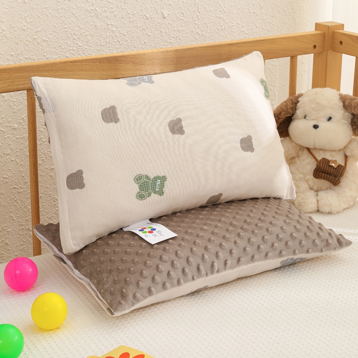 91家纺网 家纺一手货源 找家纺 织布人 2025新款枕芯A类全棉卡通豆豆枕双面可用儿童学生枕套+枕芯可拆洗 A类萌迪奶咖