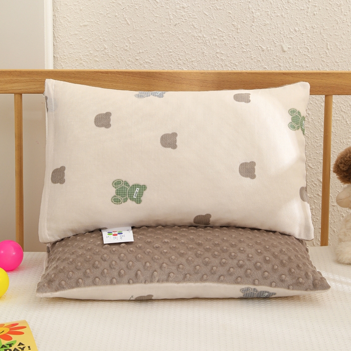 91家纺网 家纺一手货源 找家纺 织布人 2025新款枕芯A类全棉卡通豆豆枕双面可用儿童学生枕套+枕芯可拆洗 A类萌迪奶咖