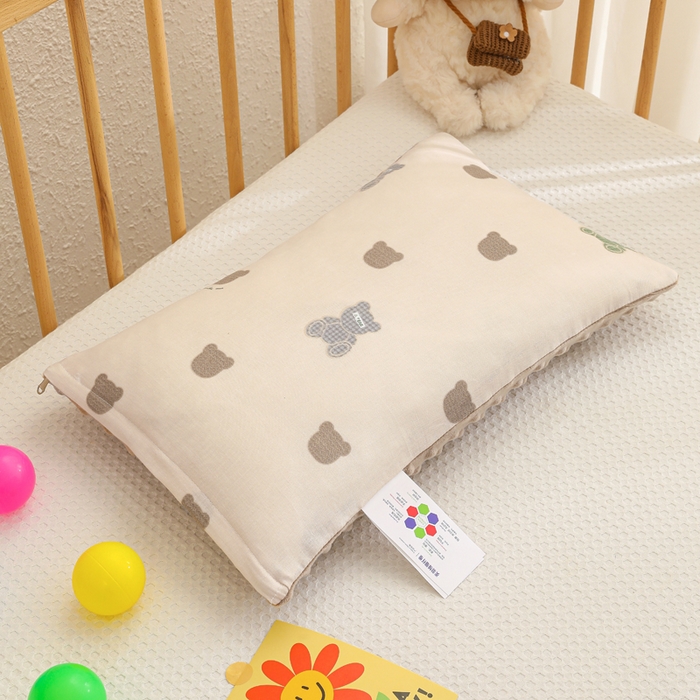 91家纺网 家纺一手货源 找家纺 织布人 2025新款枕芯A类全棉卡通豆豆枕双面可用儿童学生枕套+枕芯可拆洗 A类萌迪奶咖