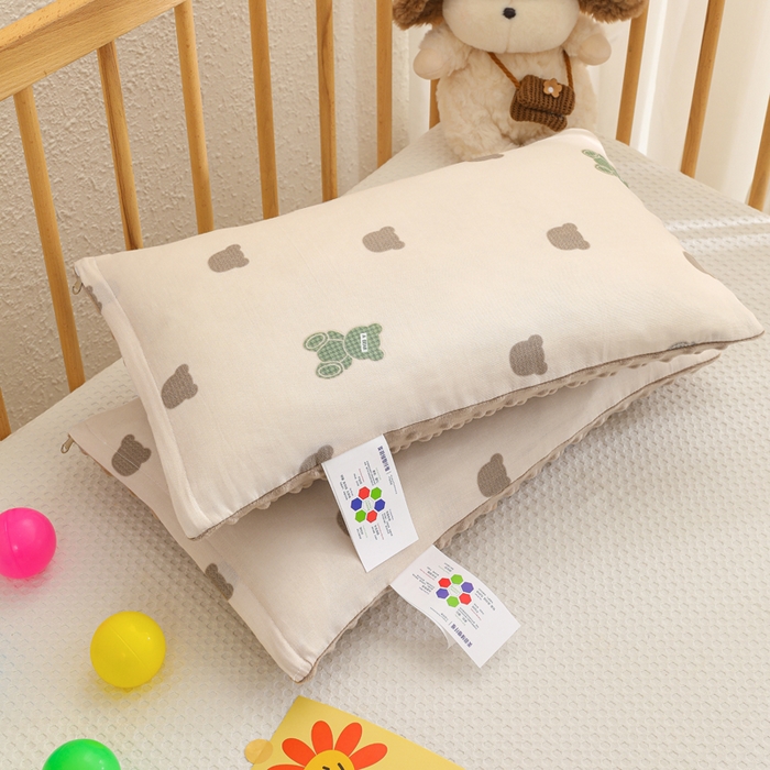 91家纺网 家纺一手货源 找家纺 织布人 2025新款枕芯A类全棉卡通豆豆枕双面可用儿童学生枕套+枕芯可拆洗 A类萌迪奶咖