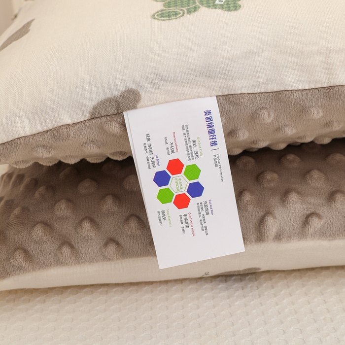 91家纺网 家纺一手货源 找家纺 织布人 2025新款枕芯A类全棉卡通豆豆枕双面可用儿童学生枕套+枕芯可拆洗 A类萌迪奶咖