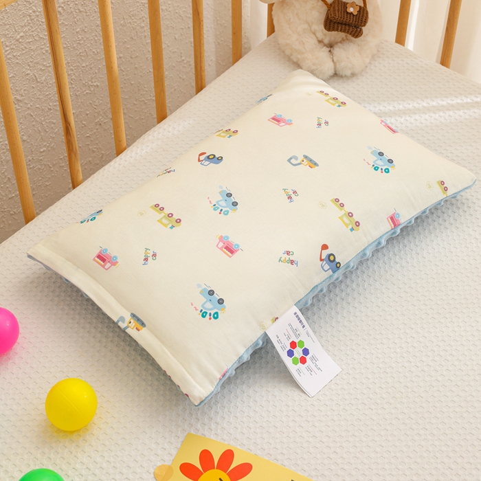 91家纺网 家纺一手货源 找家纺 织布人 2025新款枕芯A类全棉卡通豆豆枕双面可用儿童学生枕套+枕芯可拆洗 A类工程车队