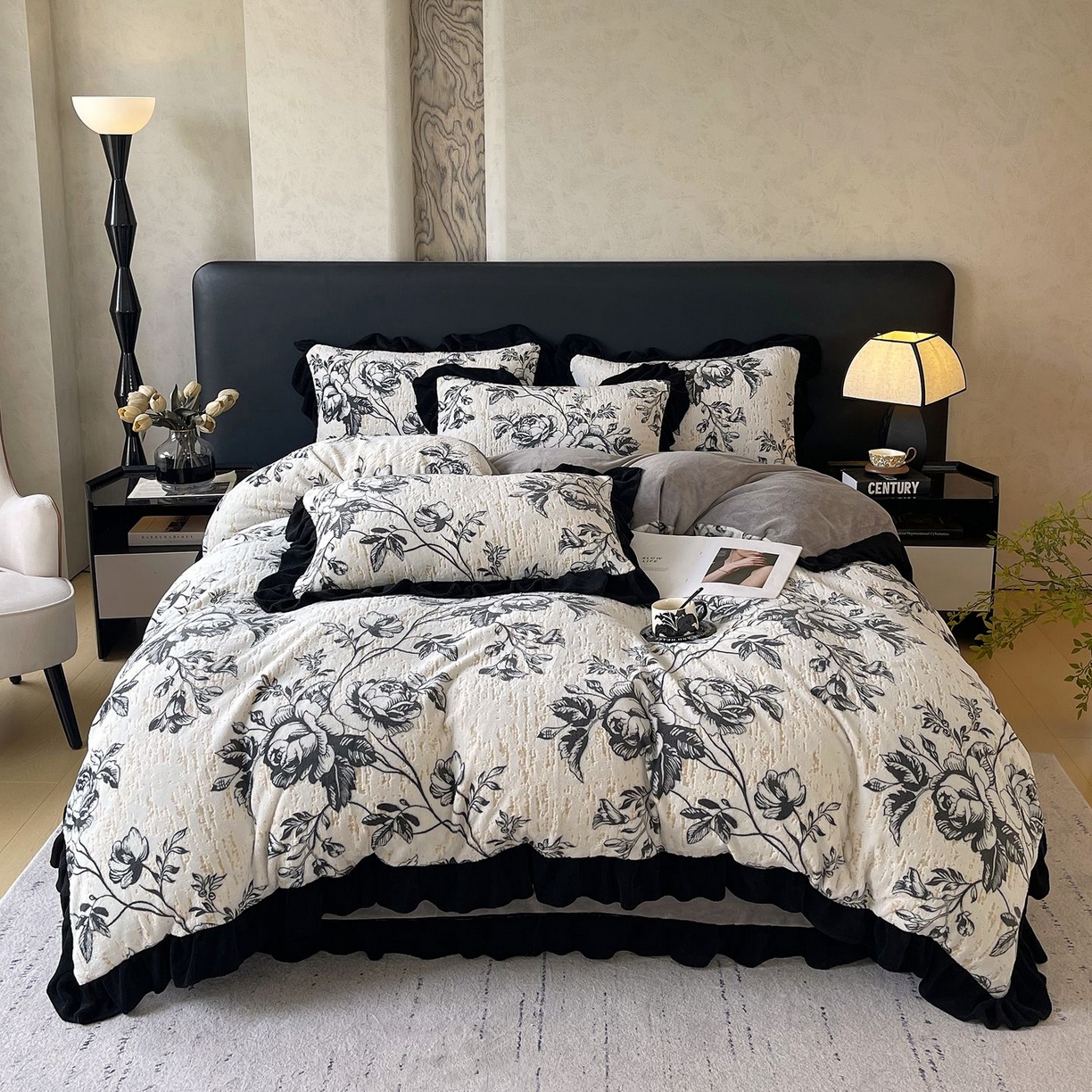 雅高家居 2025新款秋冬琥珀系复古赫本轻法式高克重牛奶绒全消光立体浮雕数码印花ins风提花保暖四件套 林间絮语