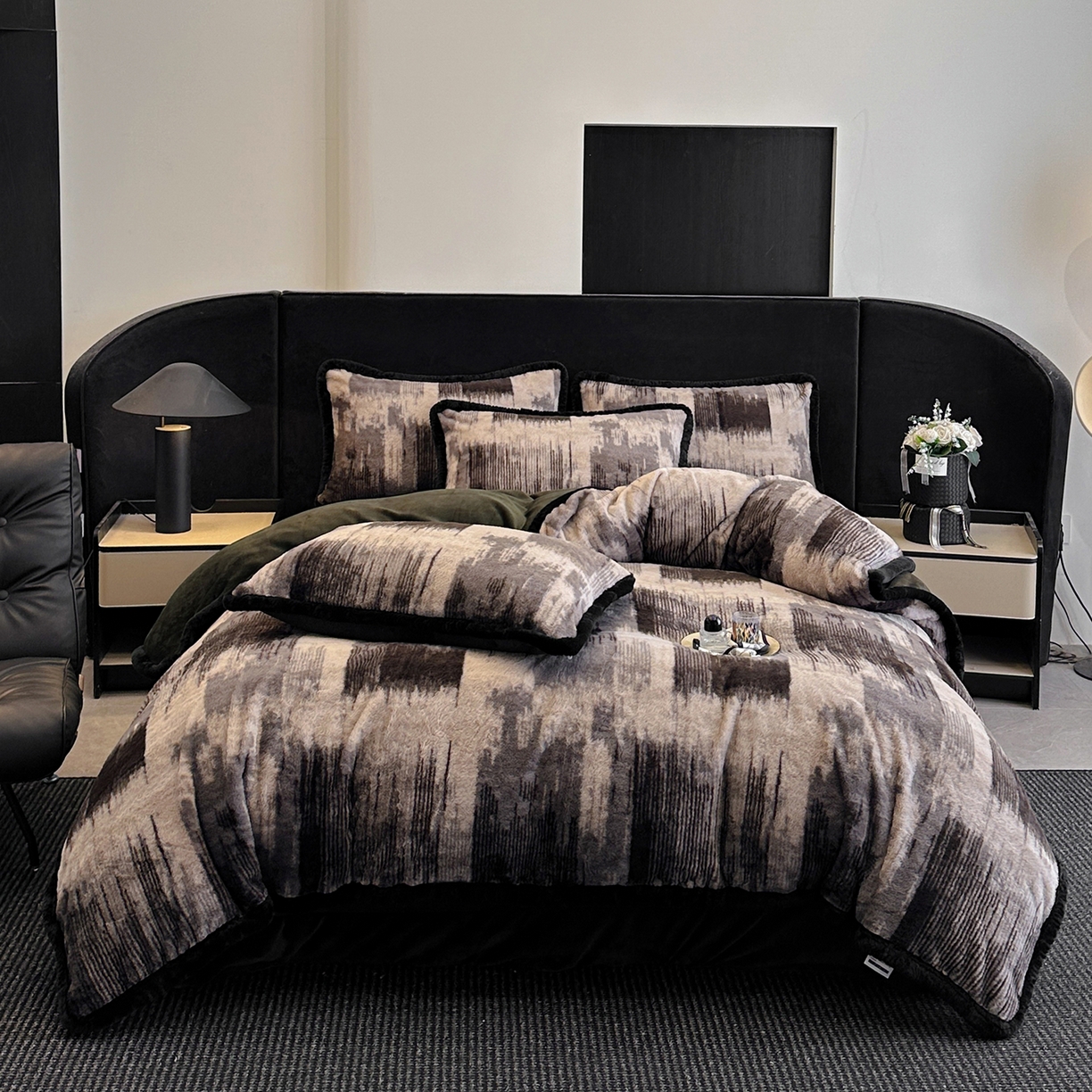 畅畅家纺 2025新款高克重新款冬季加厚兔毛绒包边款床单床笠四件套 灵感