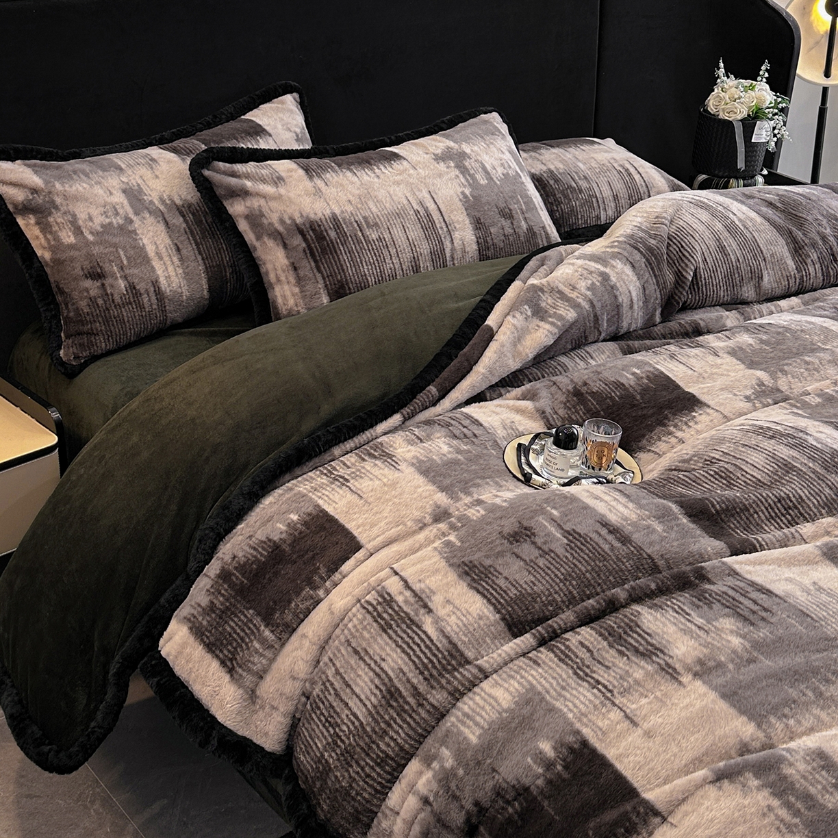 91家纺网 家纺一手货源 找家纺 畅畅家纺 2025新款高克重新款冬季加厚兔毛绒包边款床单床笠四件套 灵感