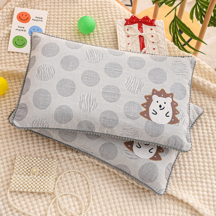 91家纺网 家纺一手货源 找家纺 织布人 2025新款枕芯A类全棉卡通儿童枕幼儿园午睡枕学生宿舍专用枕头-小刺猬 A类卡通小刺猬-灰色