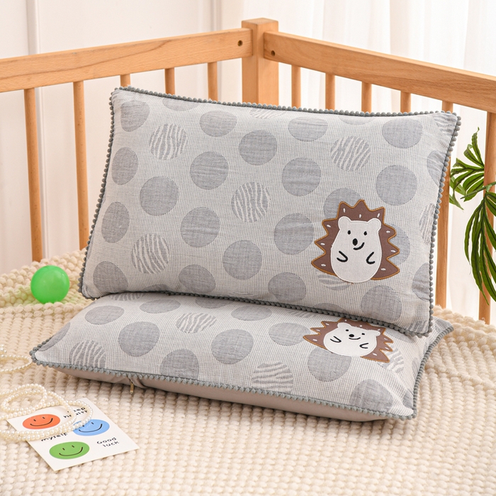 91家纺网 家纺一手货源 找家纺 织布人 2025新款枕芯A类全棉卡通儿童枕幼儿园午睡枕学生宿舍专用枕头-小刺猬 A类卡通小刺猬-灰色