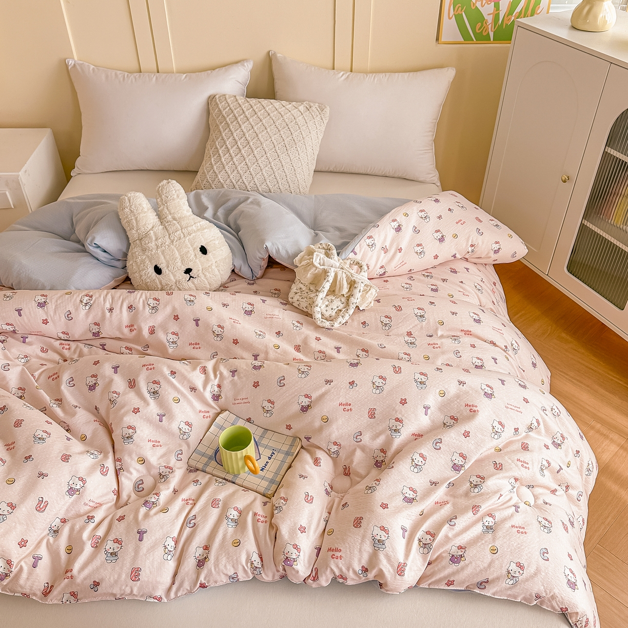 91家纺网 家纺一手货源 找家纺 佳鸿家纺 2025新款云感双层纱冬被软糯云朵棉春秋被被子加厚被芯 粉猫甜心派对