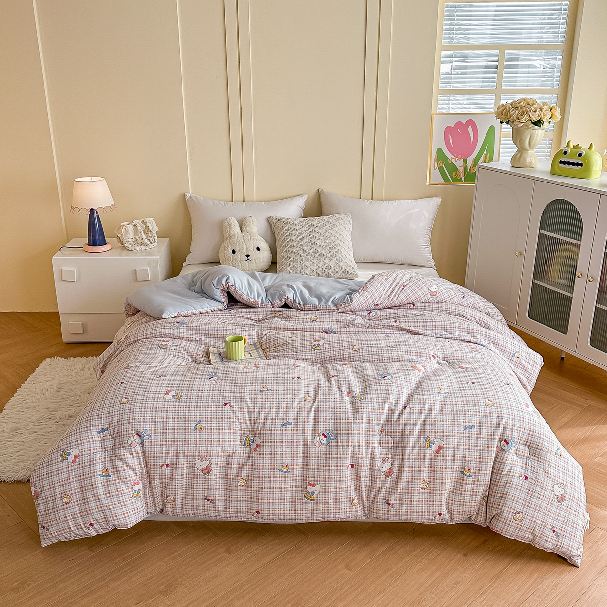 91家纺网 家纺一手货源 找家纺 佳鸿家纺 2025新款云感双层纱冬被软糯云朵棉春秋被被子加厚被芯 彩格kt