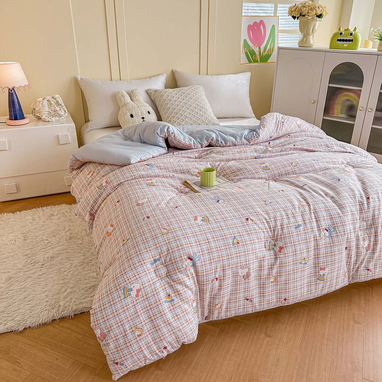 91家纺网 家纺一手货源 找家纺 佳鸿家纺 2025新款云感双层纱冬被软糯云朵棉春秋被被子加厚被芯 彩格kt