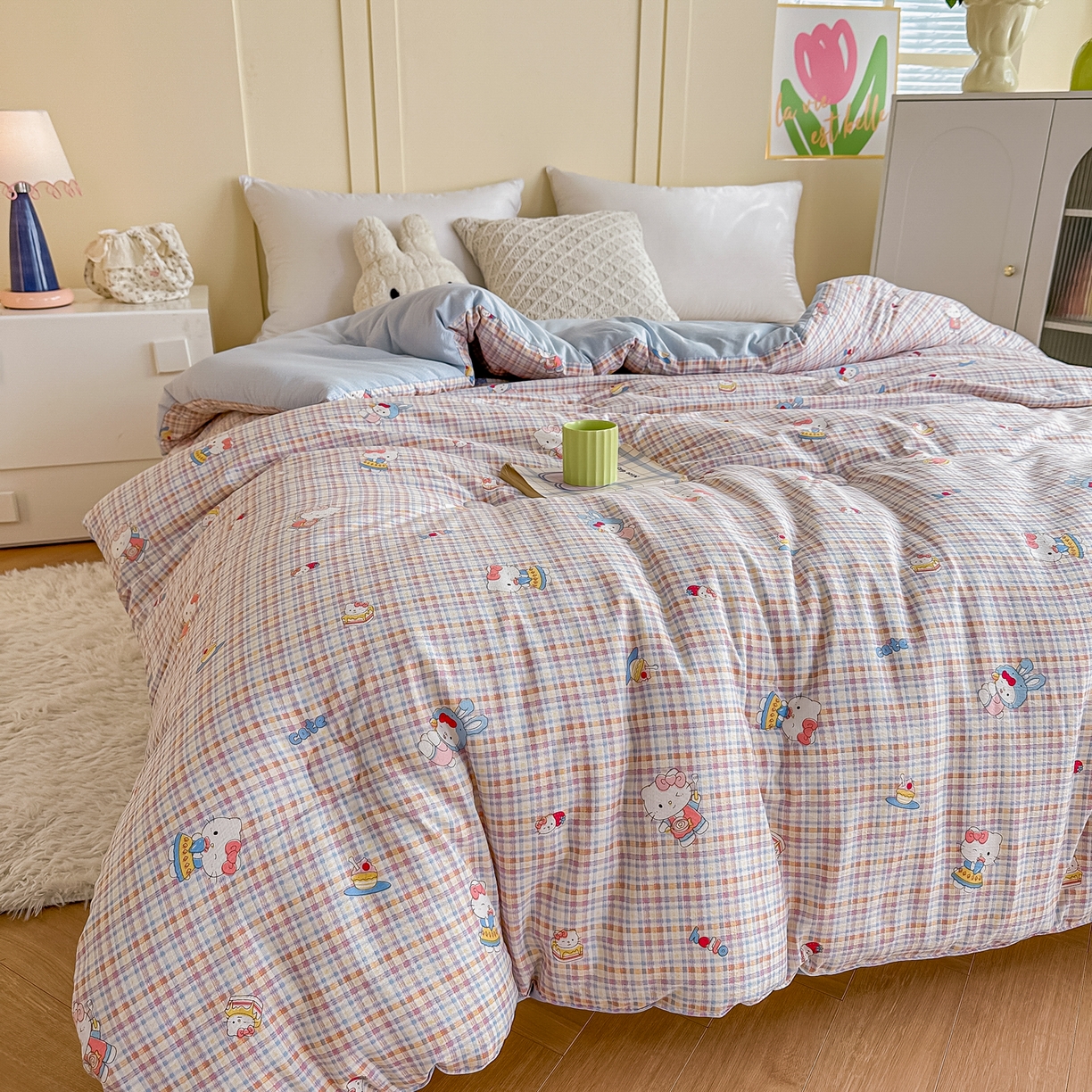 91家纺网 家纺一手货源 找家纺 佳鸿家纺 2025新款云感双层纱冬被软糯云朵棉春秋被被子加厚被芯 彩格kt