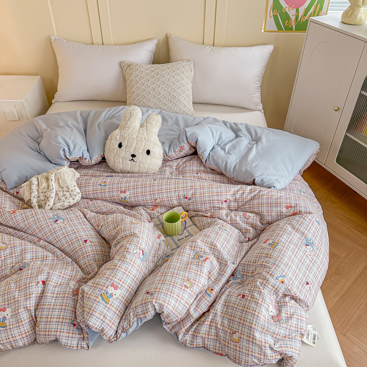 91家纺网 家纺一手货源 找家纺 佳鸿家纺 2025新款云感双层纱冬被软糯云朵棉春秋被被子加厚被芯 彩格kt