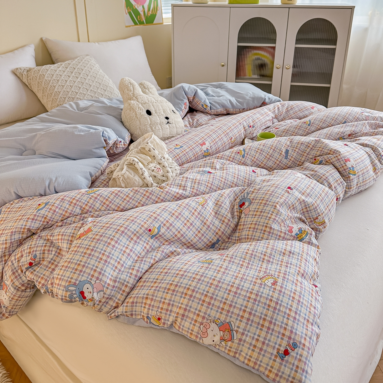 91家纺网 家纺一手货源 找家纺 佳鸿家纺 2025新款云感双层纱冬被软糯云朵棉春秋被被子加厚被芯 彩格kt