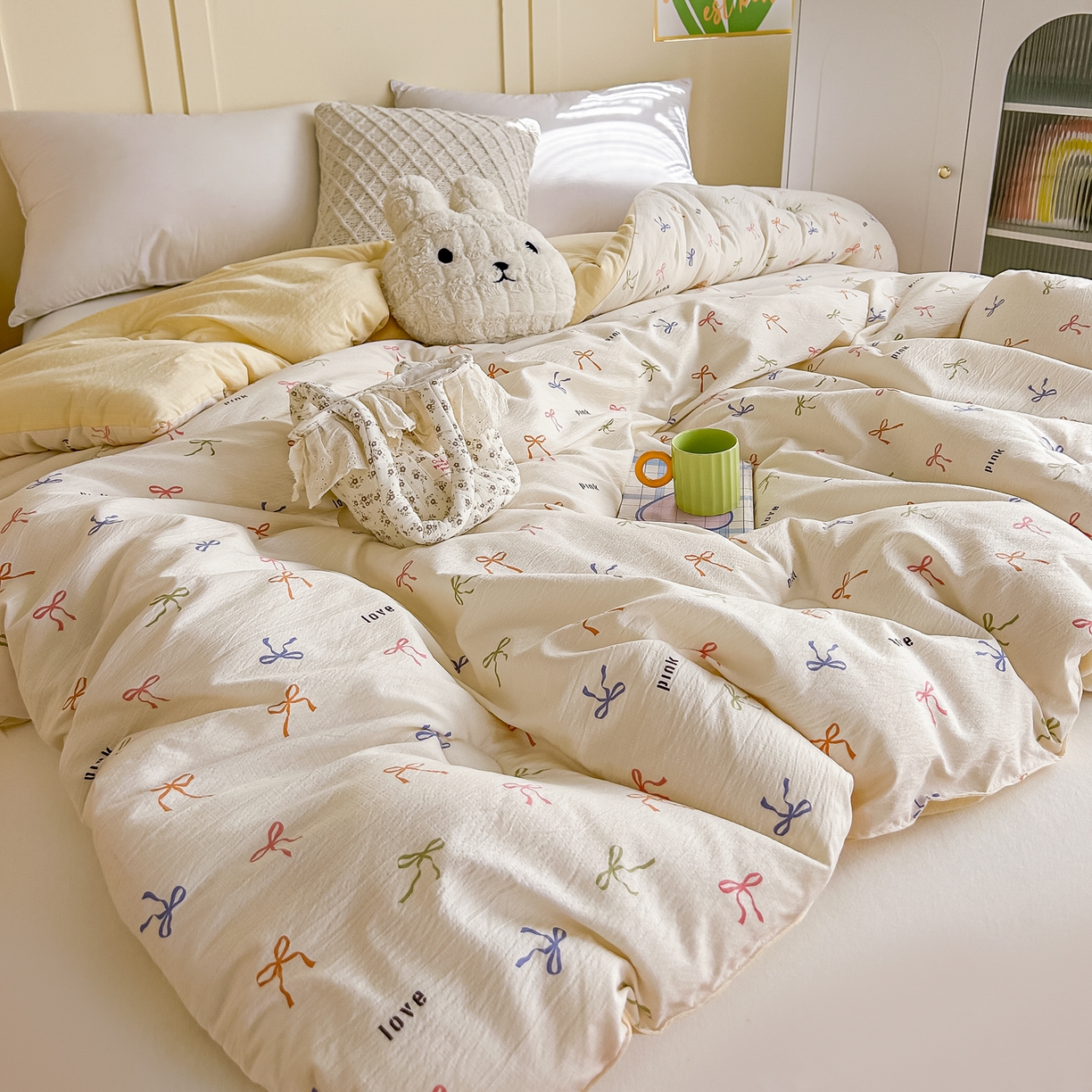 91家纺网 家纺一手货源 找家纺 佳鸿家纺 2025新款云感双层纱冬被软糯云朵棉春秋被被子加厚被芯 彩色蝴蝶结